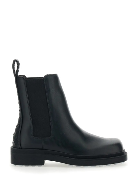 Botine Black Ankle Boots with Elastic Side and Intreccio on the Back in Leather Woman