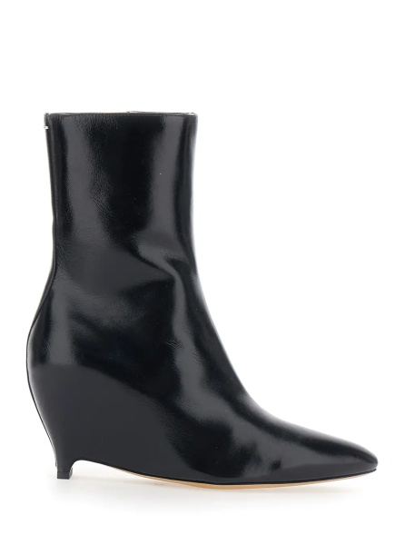 Botine Black Pointed Ankle Boots with Heel and Side Zip Closure in Leather for Women