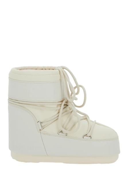 Botine Snow Boots with Maxi Logo Print on the Side in White Tech Fabric for Women