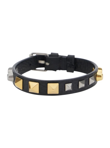 Bratari Black Bracelet with Rockstud decoration and adjustable buckle closure in leather for men