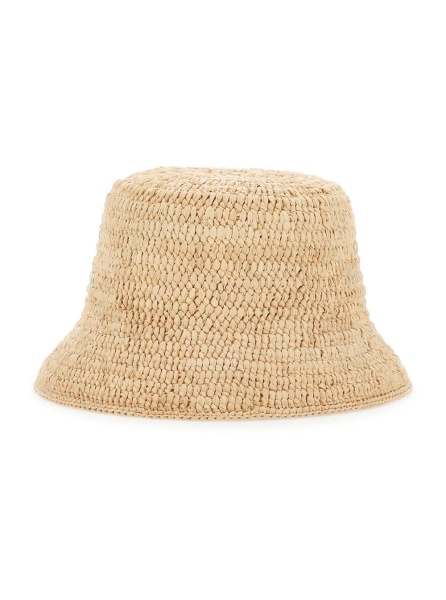 Caciula Beige Bucket hat with Logo Plate on the Front in Raffia for Women