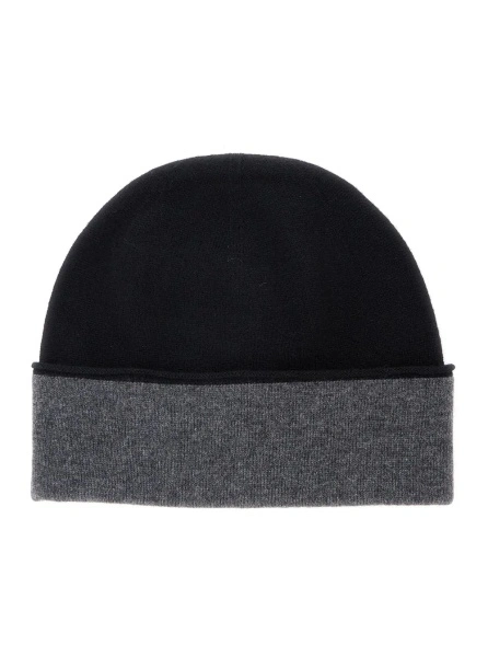 Caciula Black beanie with turn-up design in cashmere for men