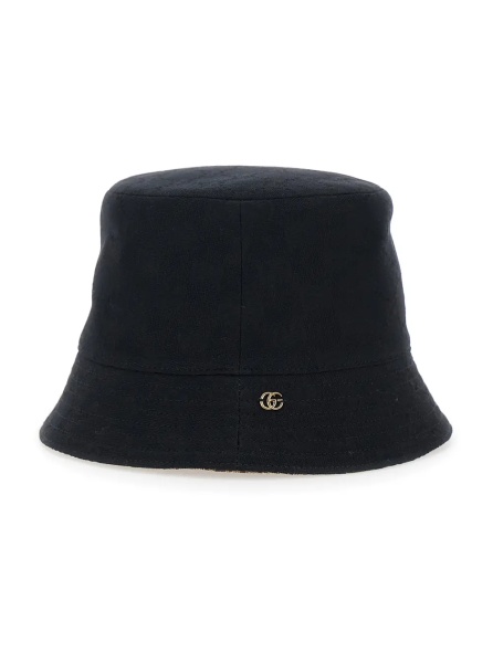Caciula Black Hat with GG Logo Plate on the Front in Cotton for Women