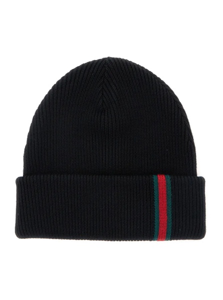 Caciula Hat with Ribbed Work and Web Detail on the Front in Black Wool for Men