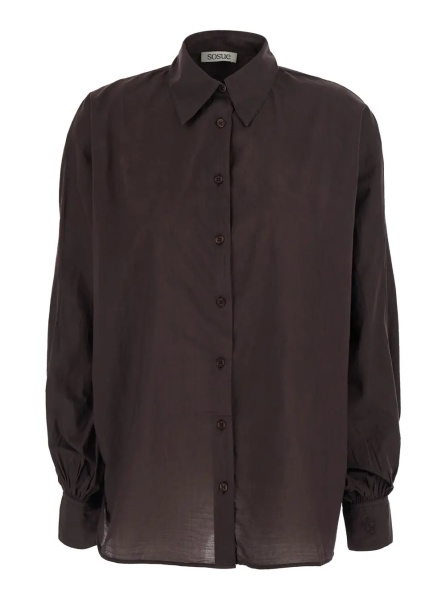 Camasa 'Antonia' Brown Shirt with classic collar and logo embroidery on the cuff in fabric for women