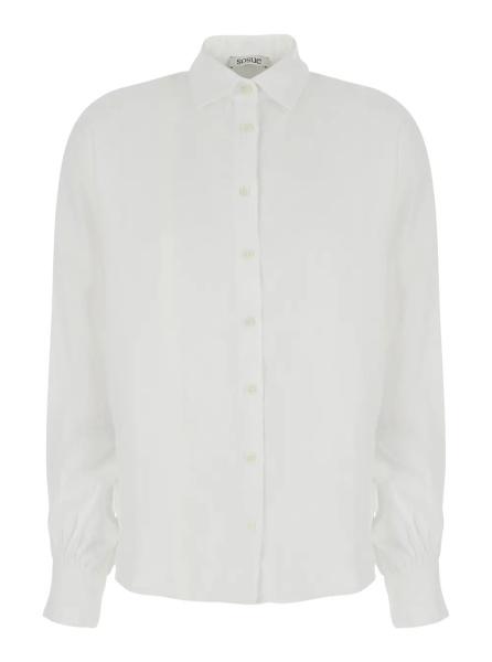 Camasa 'Antonia' White shirt with classic collar in linen for women
