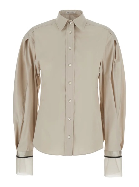 Camasa Beige Shirt with Monili decorations on the cuffs in cotton poplin women