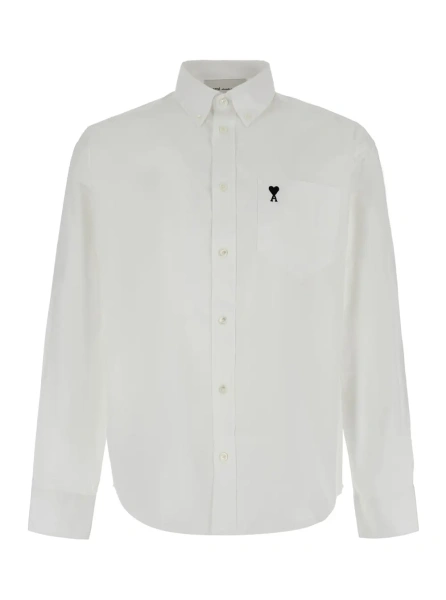 Camasa Boxy fit shirt with button-down collar and Ami de Coeur embroidery in white fabric for women