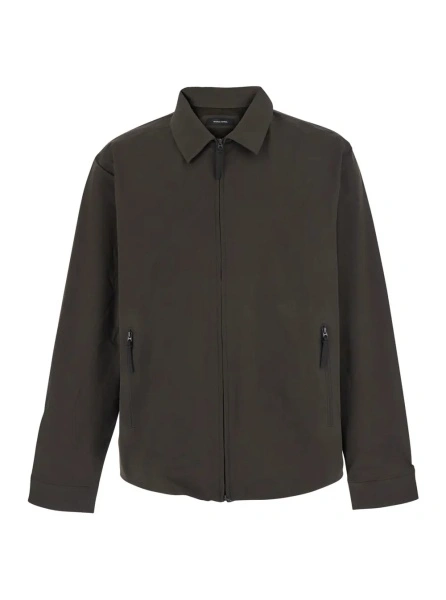 Camasa Brown shirt with classic collar and front zip closure in technical fabric for men