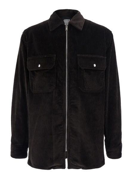 Camasa Brown Shirt with classic collar and two Patch pockets on the front in corduroy for men