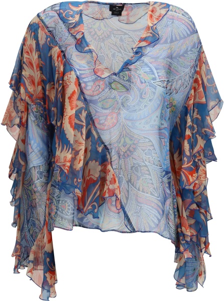 Camasa casual Long-sleeve silk Shirt with ruffles and floral motif