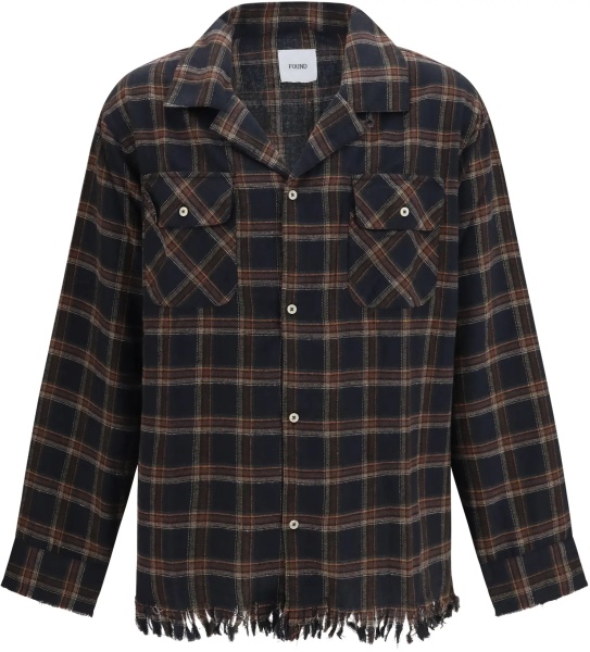 Camasa casual Raw-cut fringe plaid Shirt
