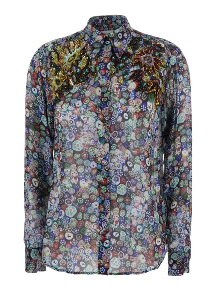 Camasa 'Chowy' Multicolor Shirt with classic collar and all-over embroidery in viscose for women