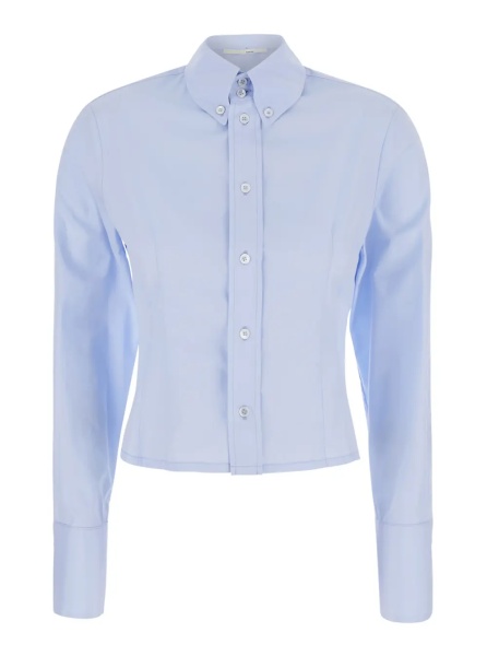 Camasa 'Darma' Light Blue Short Shirt with Button-Down Collar in Cotton for Women
