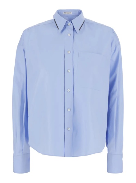 Camasa light blue shirt with Monili decoration on the collar in Cotton women