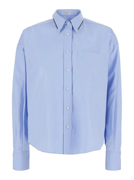 Camasa light blue shirt with Monili decoration on the collar in Cotton women