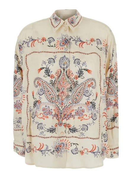 Camasa MOMONÌ White Shirt with classic collar and all-over embroidery in viscose for women