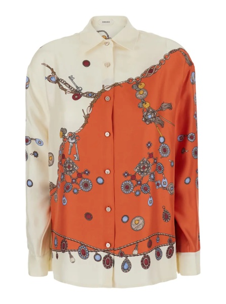 Camasa Multicolor Shirt with classic collar and all-over print in silk for women