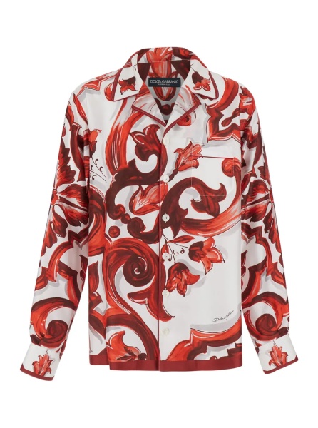 Camasa Multicolor Shirt with Hawaii Collar and All-Over Maiolica Print in Silk for Men