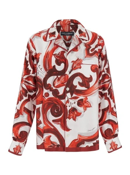 Camasa Multicolor Shirt with Hawaii Collar and All-Over Maiolica Print in Silk for Men