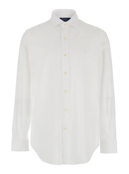 Camasa Shirt 'Custom Fit' with Pointed Collar and Tone-on-Tone Pony Embroidery on the Front in White Cotton for Men