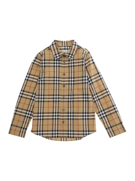 Camasa Shirt with Classic Collar and All-Over Check Motif in Beige Cotton Boy