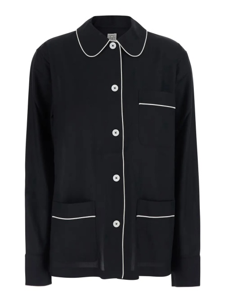 Camasa TOTÊME Black Shirt with collar and contrasting details in silk for women