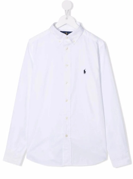 Camasa White Long Sleeve Shirt with Logo Embroidery in Cotton Boy