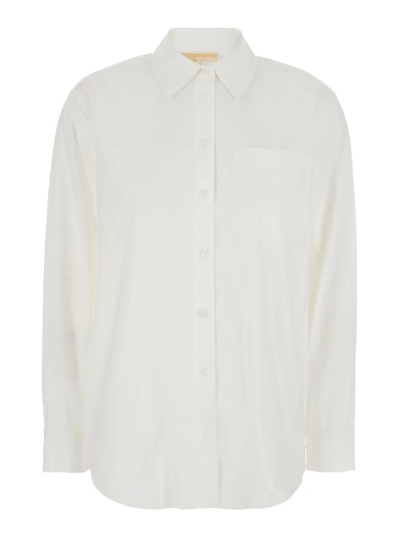 Camasa White Shirt with Button Down Collar and Logo Plaque on the Rear in Cotton Stretch Woman