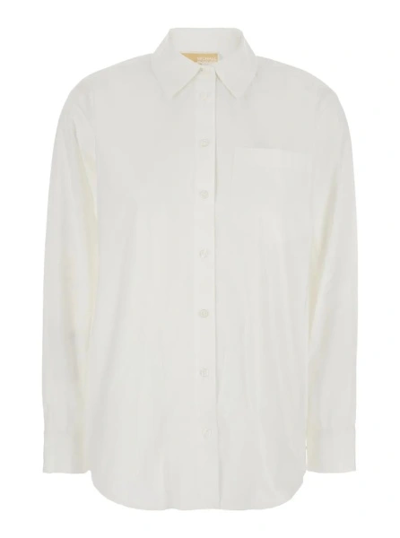 Camasa White Shirt with Button Down Collar and Logo Plaque on the Rear in Cotton Stretch Woman