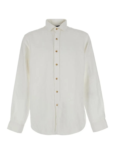 Camasa White Shirt with classic collar and Pony embroidery on the front in linen for men
