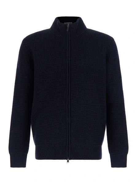 Cardigan CARDIGAN ZIP PUNTO ROVESCIO with V-neck and long sleeves in merino wool blue men