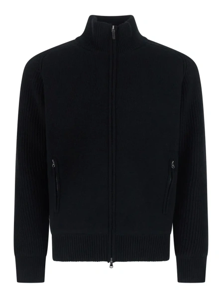 Cardigan Padded ZIP CARDIGAN with high collar and long sleeves in Tech Fabric Black Men