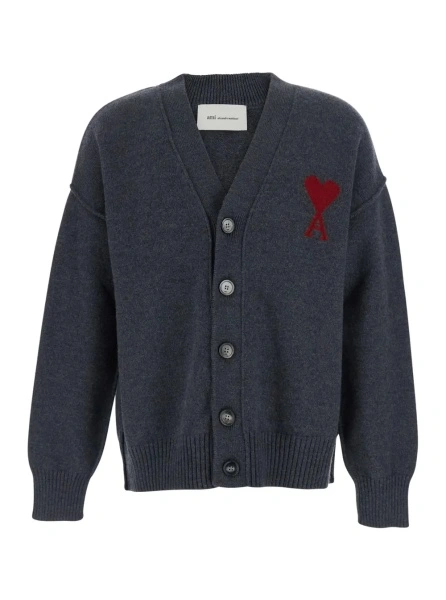 Cardigan V NECK CARDIGAN with AMI DE COEUR in knit and Tech Fabric black unisex