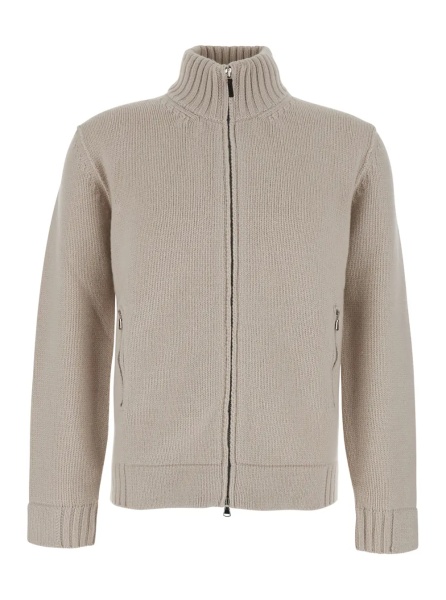 Cardigan white Cardigan with high collar and zip closure in merino wool for men