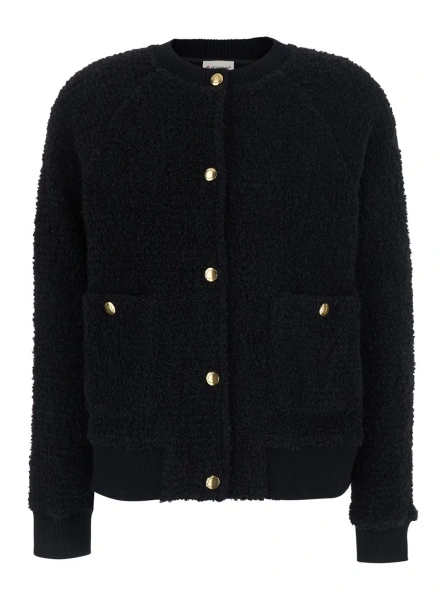 Cardigane Black Crew-neck cardigan with contrasting buttons in viscose blend women