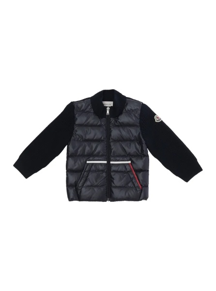 Cardigane Blue Cardigan with logo patch on the sleeve in Tech Fabric and cotton baby