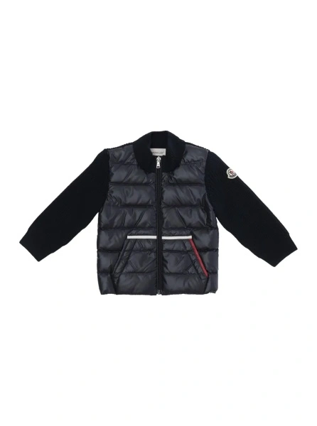 Cardigane Blue Cardigan with logo patch on the sleeve in Tech Fabric and cotton baby