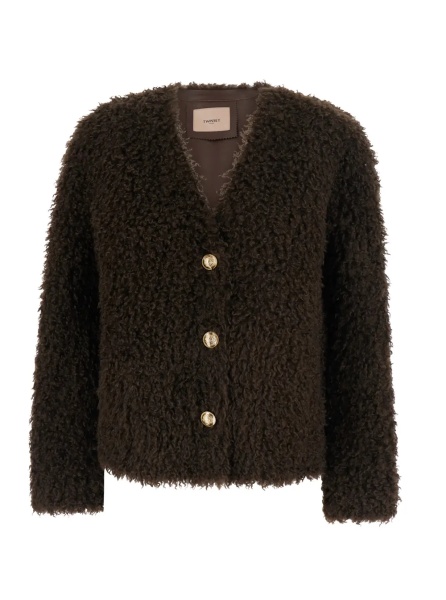 Cardigane Cardigan with V-neck and long sleeves in Tech Fabric brown women
