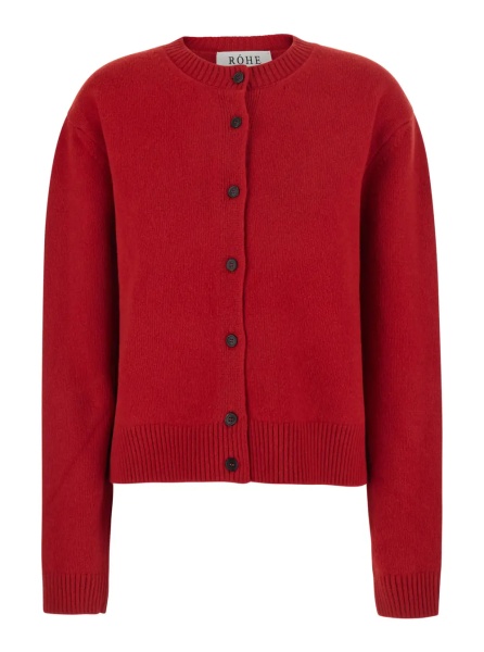 Cardigane Classic cardigan with V-neck and long sleeves in wool and red for women