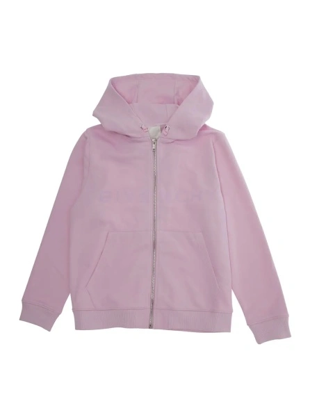 Cardigane Pink Cardigan with Fixed Hood and Logo Lettering in Cotton Boy