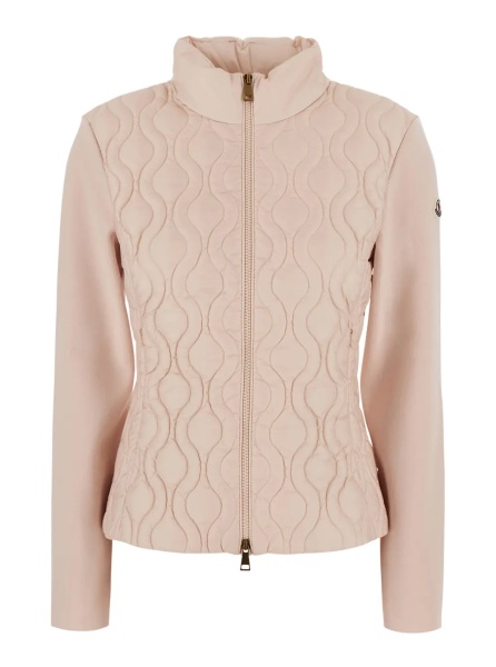 Cardigane Pink Cardigan with quilted design on the front and logo patch on the sleeve in Tech Fabric for women