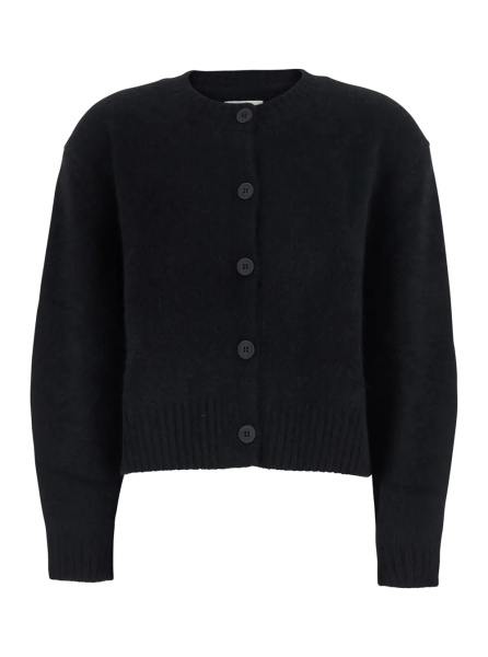 Cardigane 'Remus' Black Cardigan with round neck and button closure in Blend Wool women