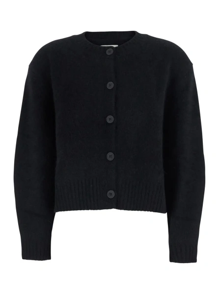 Cardigane 'Remus' Black Cardigan with round neck and button closure in Blend Wool women