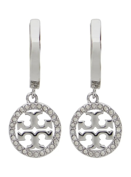 Cercei Earrings 'Icon' with Double T Logo Pendant in Brass Blend Plated Silver Metallic for Women