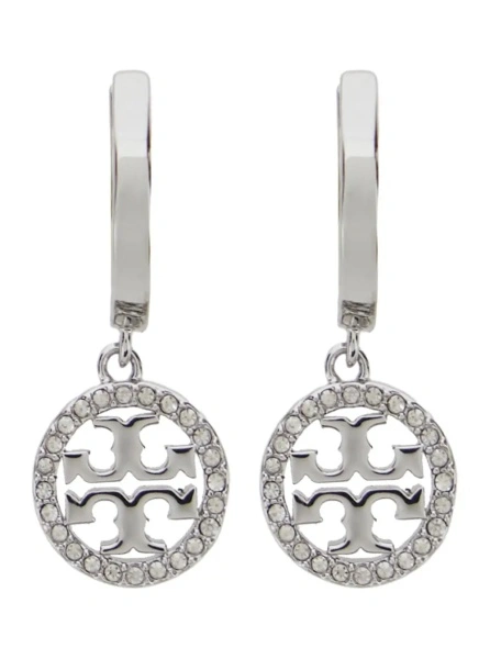 Cercei Earrings 'Icon' with Double T Logo Pendant in Brass Blend Plated Silver Metallic for Women