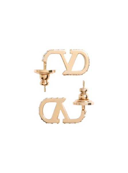 Cercei metallic colored Earrings with applied rhinestones and VLogo design in bronze for women
