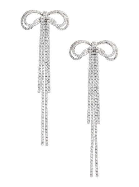 Cercei Silver-Colored Bow and Crystal Drop Earrings in Metal for Women