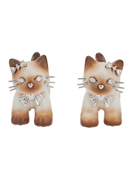 Cercei SPLIT KITTEN Earrings with metal details and glossy finish, brown, unisex