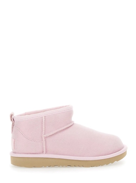 Cizme 'Classic Ultra Mini' Pink Ankle Boots with Shearling Lining in Leather Girl